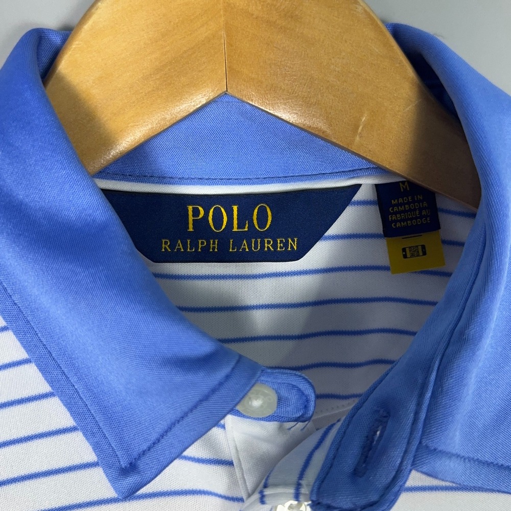 Polo Ralph Lauren 122nd US Open Polo Shirt Mens Size Medium Striped Blue Preppy - Picture 4 of 9